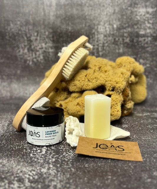 Rituel Pieds Doux Joas – savon surgras, baume lavande et exfoliant naturel